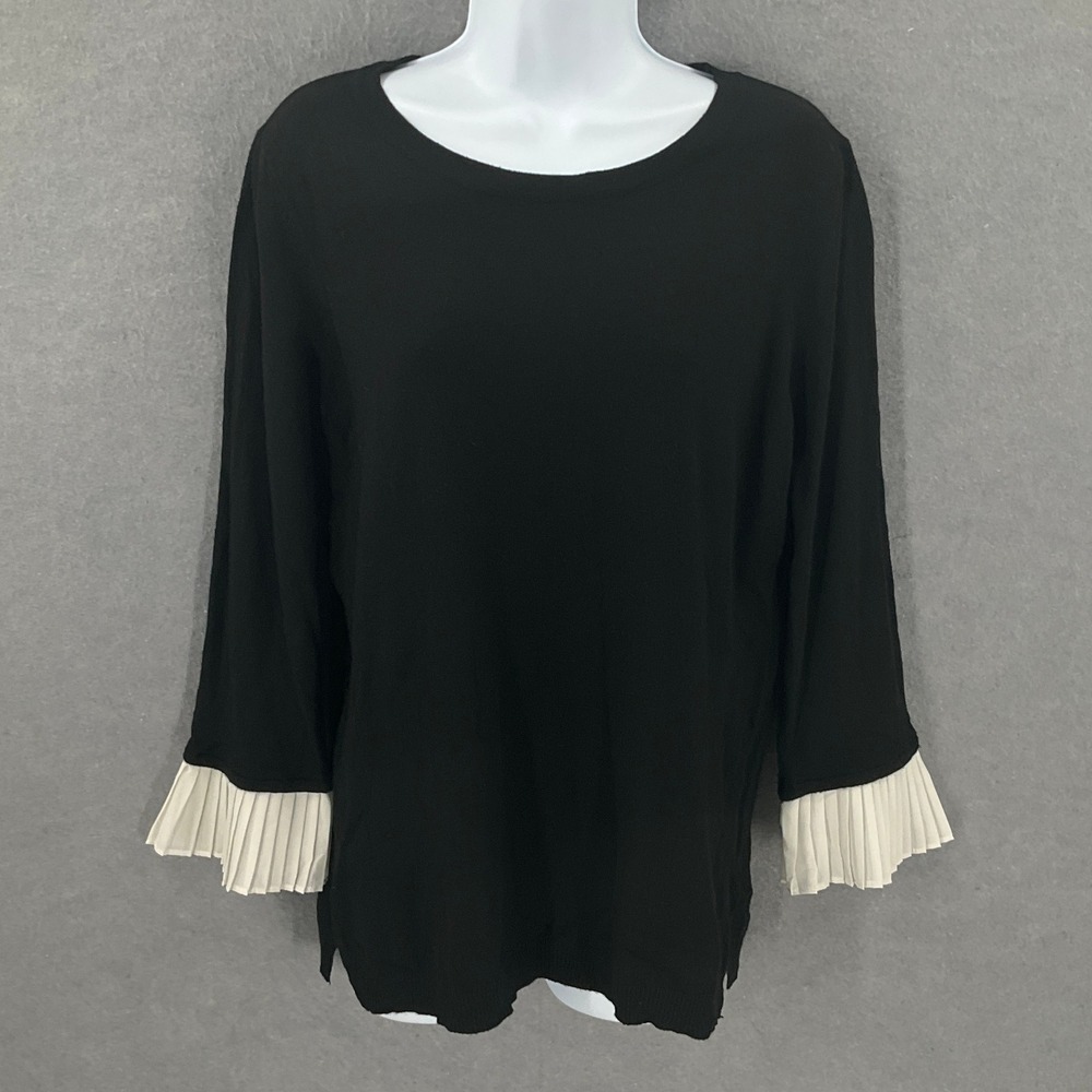 Vila Milano Black Pleated Cuff Wool Blend Top Women's Size L Office Flirty‎